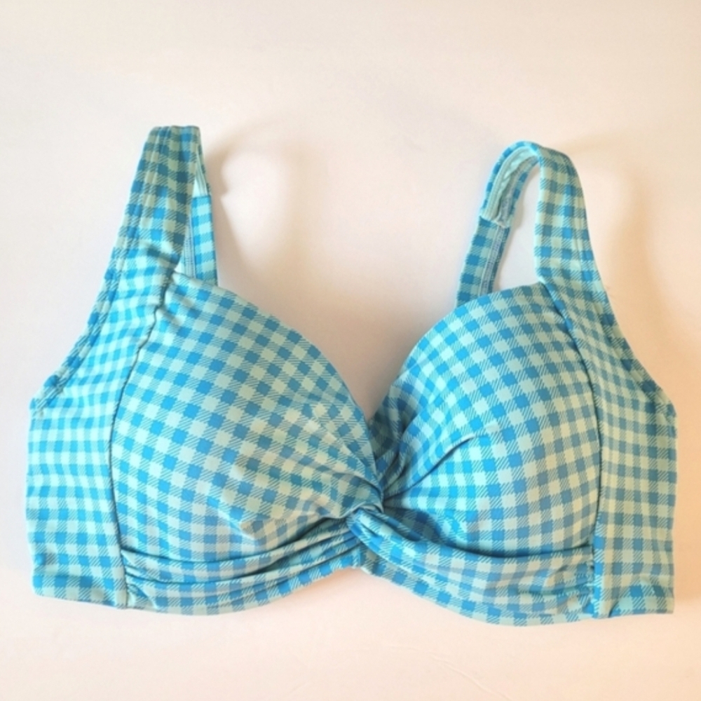 Lands End 6DDD Blue Gingham Bikini Top